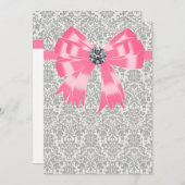 Pink Gray Damask Party Invitation Template (Front/Back)