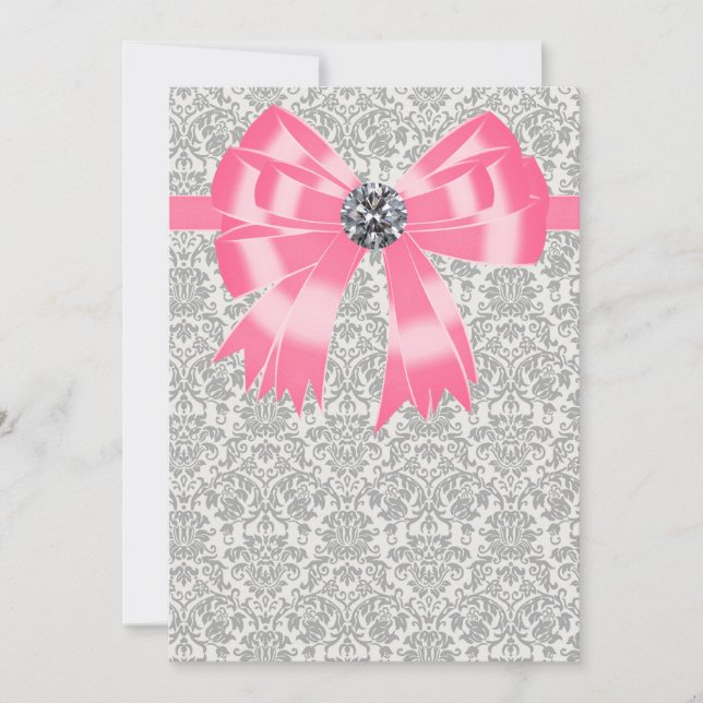 Pink Gray Damask Party Invitation Template (Front)