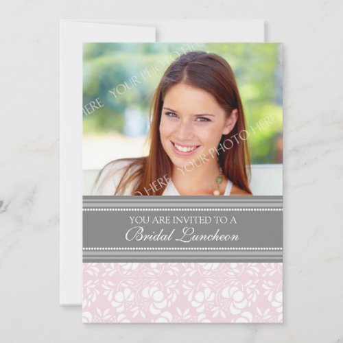 Pink Gray Damask Photo Bridal Luncheon Invitation