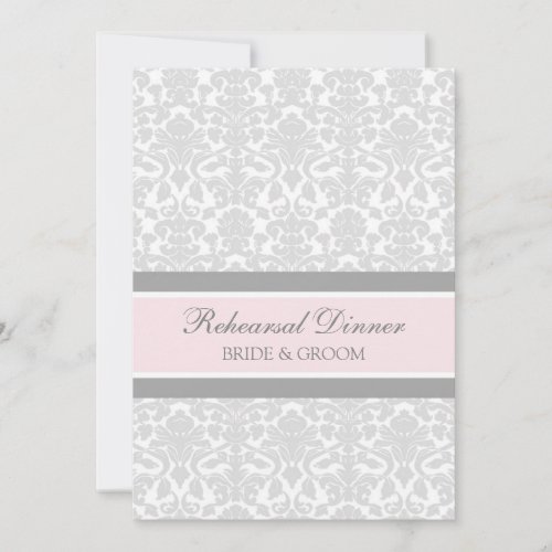 Pink Gray Damask Rehearsal Dinner Party Invites