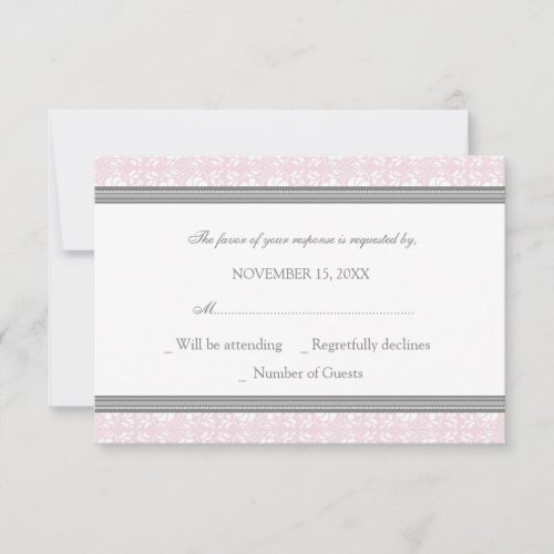 Pink Gray Damask RSVP Wedding Card