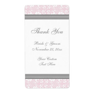 Pink Gray Damask Wedding Labels