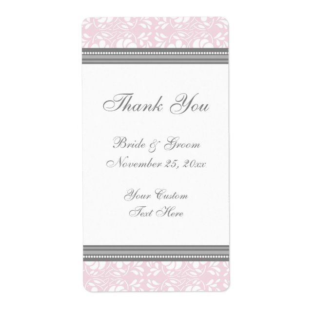 Pink Gray Damask Wedding Labels (Front)