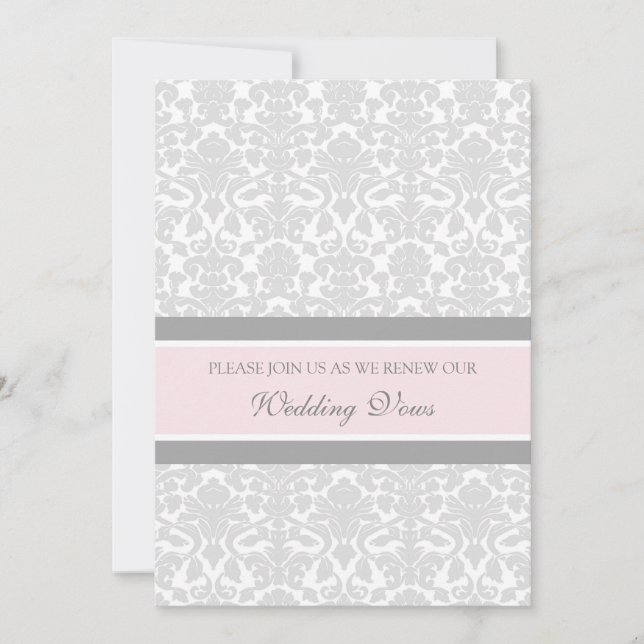Pink Gray Damask Wedding Vow Renewal Invitations (Front)