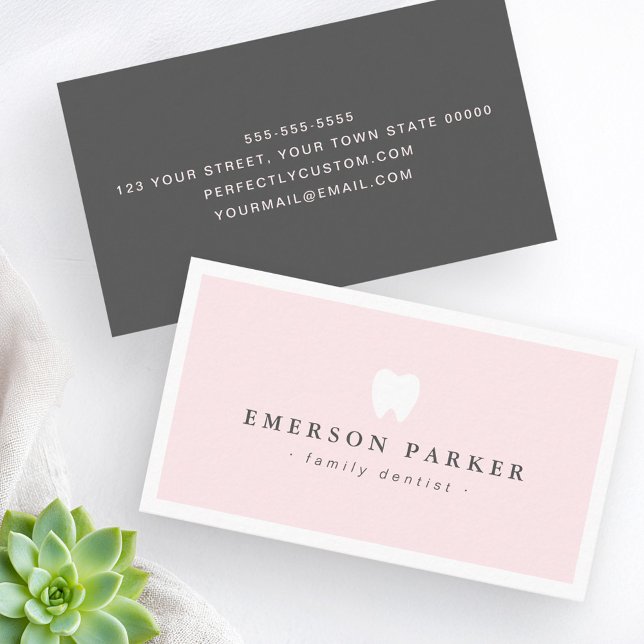 Pink gray dentist tooth logo modern minimalist business card (Pink gray dentist tooth logo modern minimalist business card)