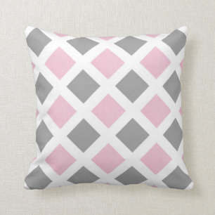 Pink Gray Diamond Geometric Throw Pillow