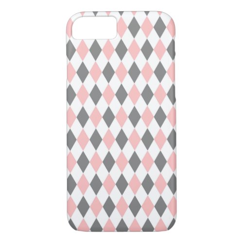 Pink Gray Diamond Mosaic Pattern iPhone 87 Case