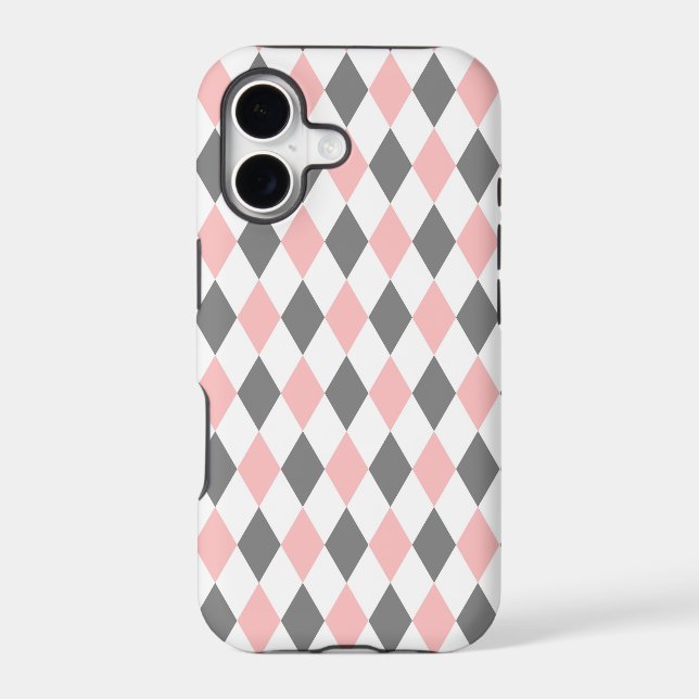 Pink Gray Diamond Mosaic Pattern Iphone Case (Back)