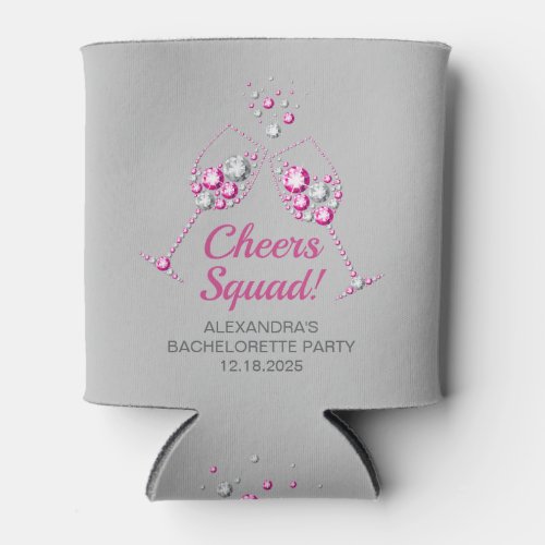 Pink  Gray Diamond Wine Glass Bachelorette Party  Can Cooler