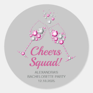 Pink & Gray Diamond Wine Glass Bachelorette Party Classic Round Sticker