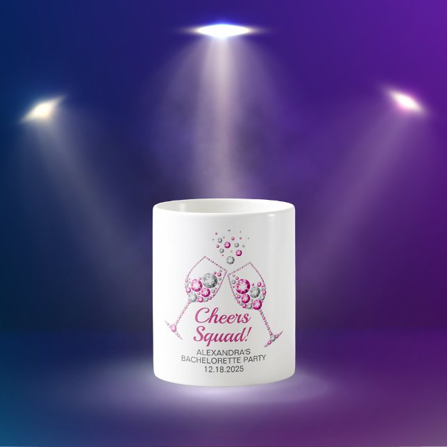 Pink & Gray Diamond Wine Glass Bachelorette Party  Coffee Mug (Part of the Cheers Squad Bachelorette Party Collection!)