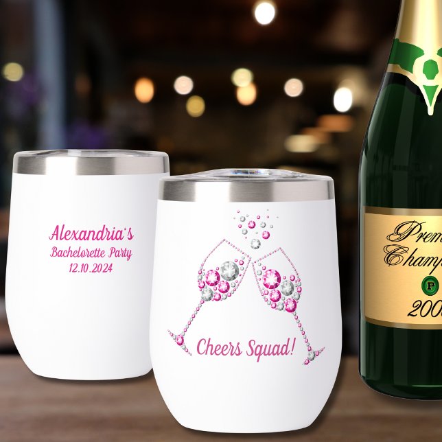 Pink & Gray Diamond Wine Glass Bachelorette Party  Thermal Wine Tumbler (Creator Uploaded)