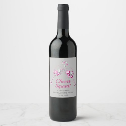 Pink  Gray Diamond Wine Glass Bachelorette Party  Wine Label