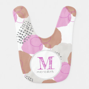Pink Gray Dots and Spots Modern Abstract Monogram Baby Bib