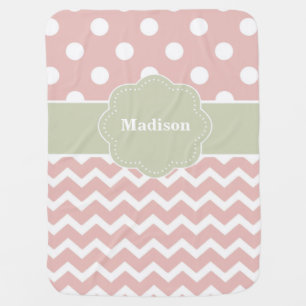 Pink Gray Dots Chevron Personalized Baby Blanket