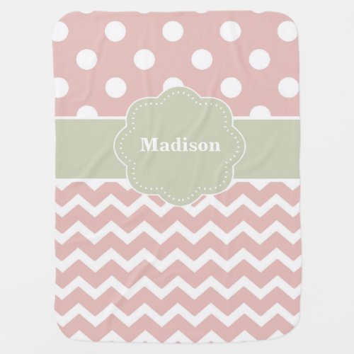 Pink Gray Dots Chevron Personalized Baby Blanket