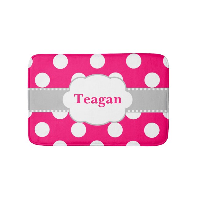 Pink Gray Dots Monogram Bathmat (Front)
