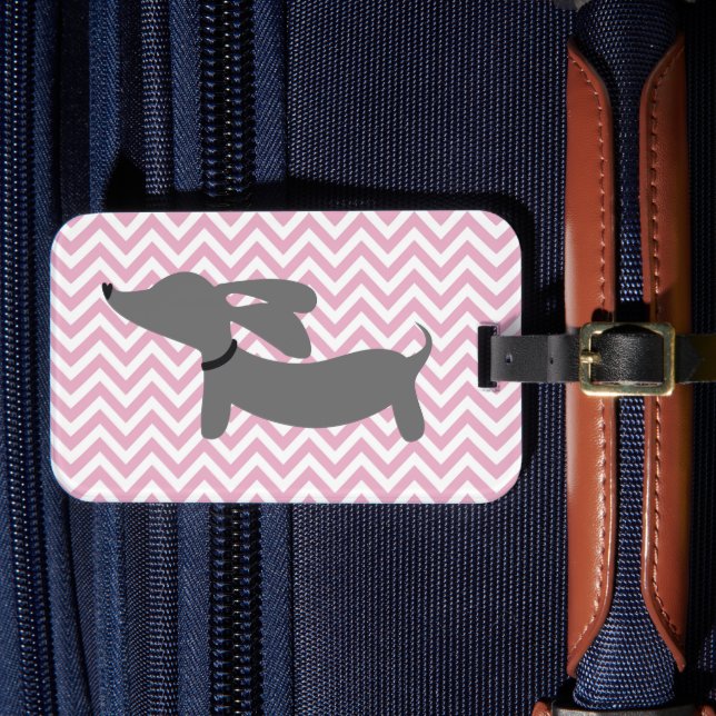 Pink & Gray Doxie Wiener Dog Luggage Bag Tag (Front Insitu 4)