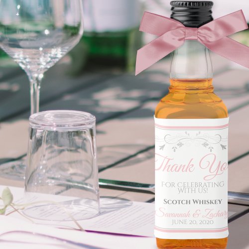 Pink  Gray Elegant Simple Wedding Thank You Mini Liquor Bottle Label