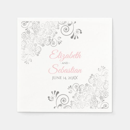 Pink  Gray Elegant Wedding Napkins