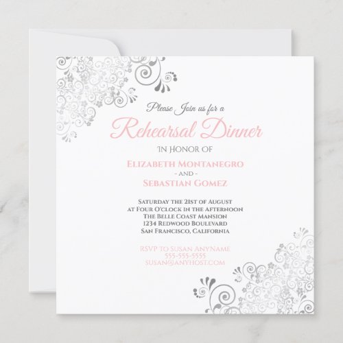 Pink  Gray Elegant Wedding Rehearsal Dinner Invitation