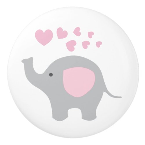 Pink Gray Elephant Baby Girl Nursery Dresser Ceramic Knob
