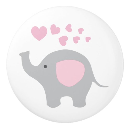 Pink Gray Elephant Baby Girl Nursery Dresser Ceramic Knob Zazzle Com