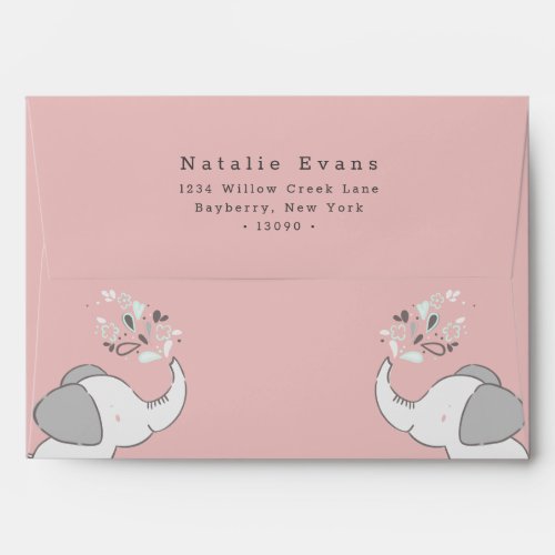 Pink  Gray Elephant Baby Shower 5x7 Invitation Envelope