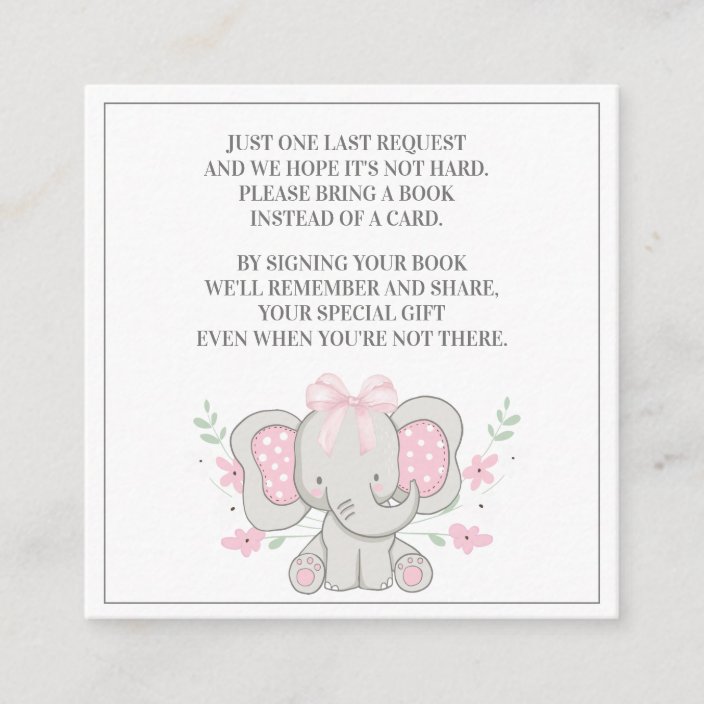 Pink Gray Elephant Baby Shower Book Enclosure Card Zazzle Com