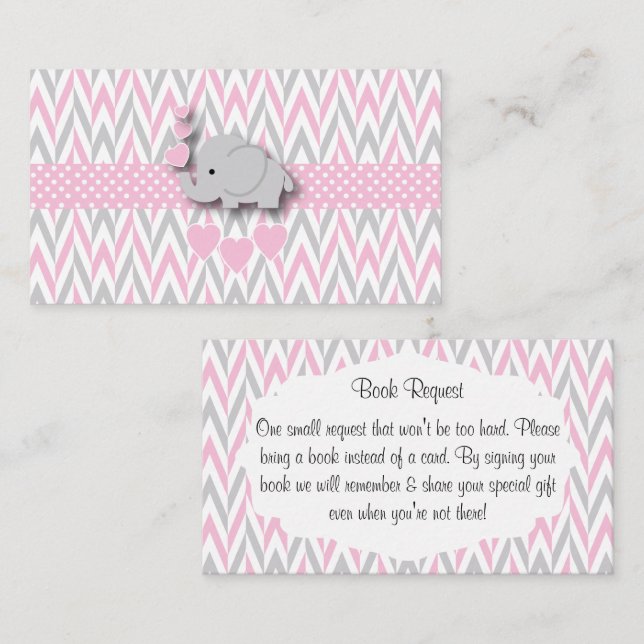 Pink Gray Elephant Baby Shower Book Request 2 Enclosure Card (Front/Back)