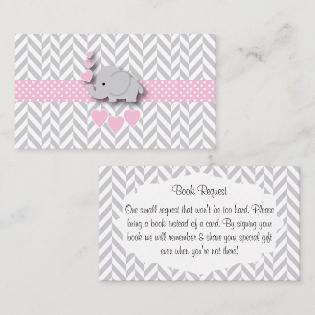 Pink Gray Elephant Baby Shower Book Request Enclosure Card (Front/Back)
