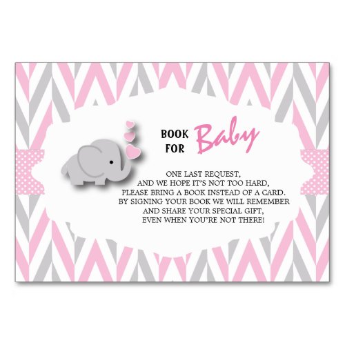 Pink  Gray Elephant Baby Shower  Bring a Book Table Number