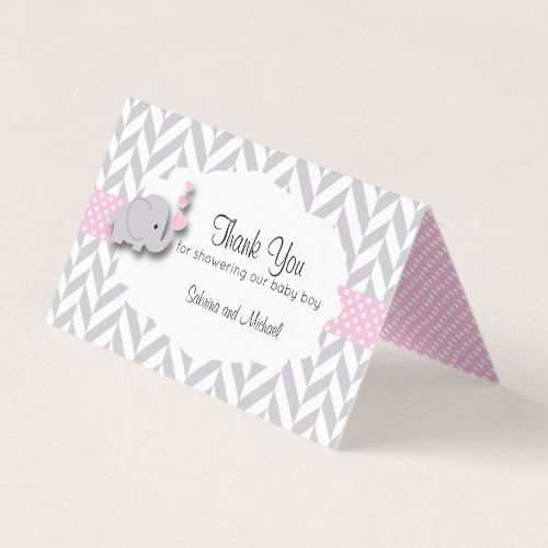 Pink  Gray Elephant Baby Shower  Candy Toppers Business Card