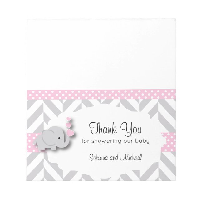 Pink & Gray Elephant Baby Shower  | Candy Toppers Notepad (Front)