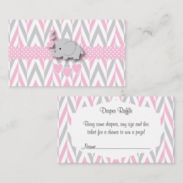Pink Gray Elephant Baby Shower Diaper Raffle 2 Enclosure Card (Front/Back)