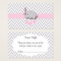 Pink Gray Elephant Baby Shower Diaper Raffle Business Card