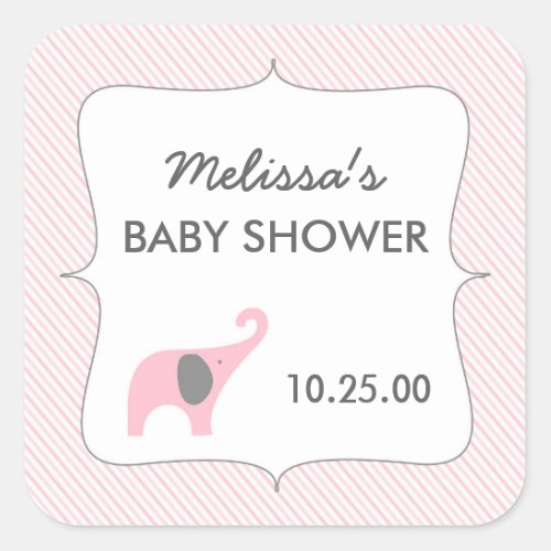 Pink gray elephant baby shower favor sticker