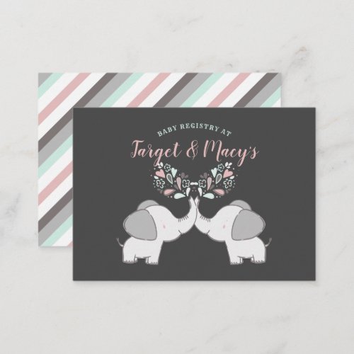 Pink  Gray Elephant Baby Shower Gift Registry Enclosure Card