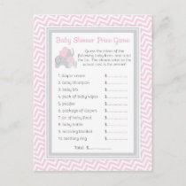 Pink & Gray Elephant Baby Shower Guess Price Game Invitation Postcard