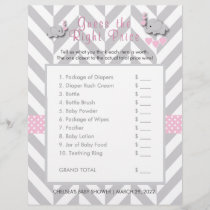 Pink & Gray Elephant Baby Shower - Guess the Price Flyer