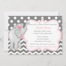 Pink Gray Elephant Baby Shower Invite