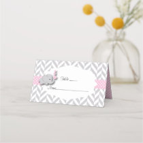 Pink & Gray Elephant Baby Shower Place Card
