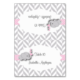 Pink & Gray Elephant Baby Shower   Place Cards