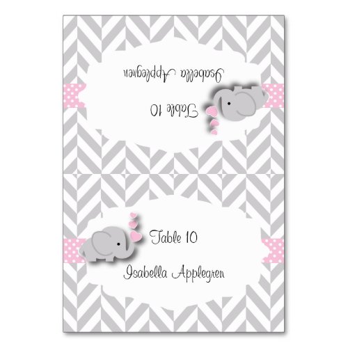 Pink  Gray Elephant Baby Shower  Place Cards