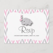 Pink & Gray Elephant Baby Shower - RSVP 2 Invitation Postcard