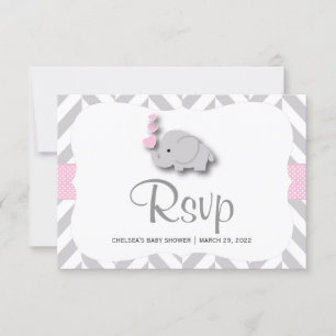 Pink & Gray Elephant Baby Shower - RSVP Card