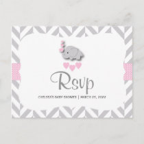 Pink & Gray Elephant Baby Shower - RSVP Invitation Postcard