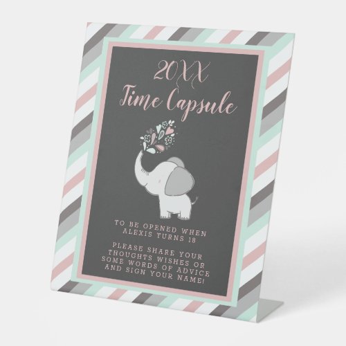 Pink  Gray Elephant Baby Shower Time Capsule Sign