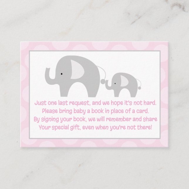 Pink Gray Elephant Enclosure Book Request Cards (Front)
