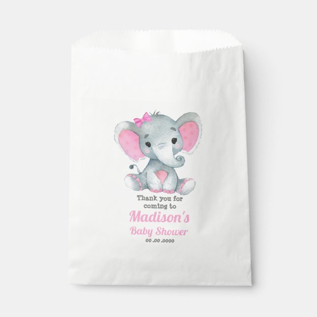 Pink Gray Elephant Favor Bag, Customize your text Bag (Front)